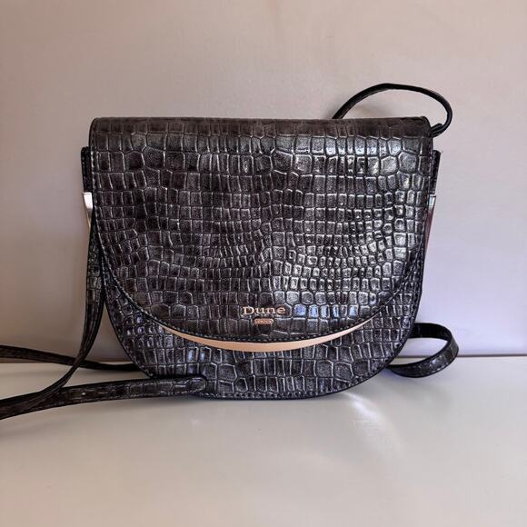 Dune London Edellie Grey Croc Front Flap Snap Detail Crossbody Bag - Picture 1 of 12
